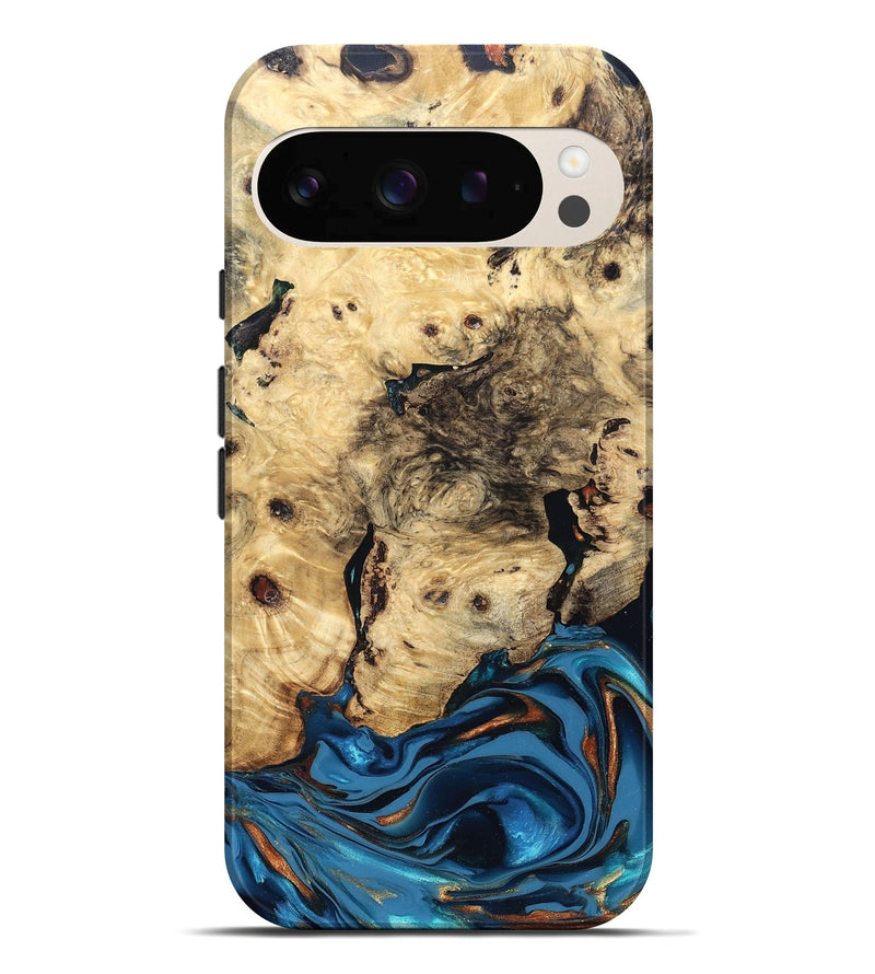 Pixel 10 Pro XL Wood Live Edge Phone Case - Mylah (Teal & Gold, 830904)
