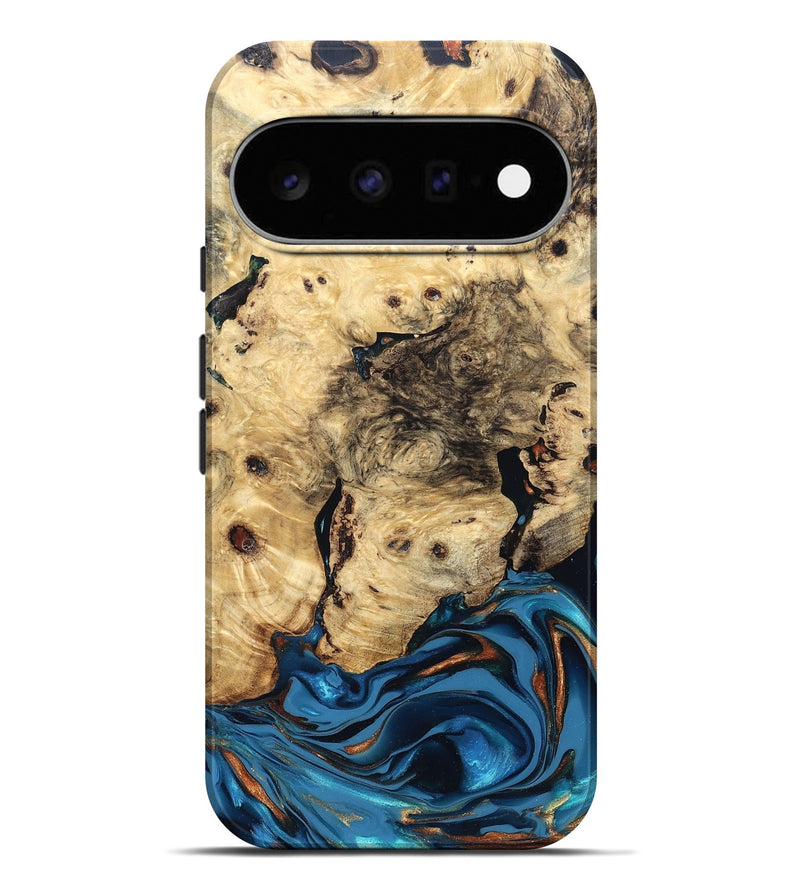 Pixel 11 Pro XL Wood Live Edge Phone Case - Mylah (Teal & Gold, 830904)
