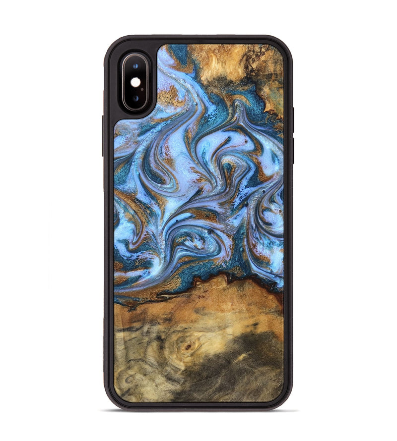 iPhone Xs Max Wood Phone Case - Hendrix (Teal & Gold, 831003)