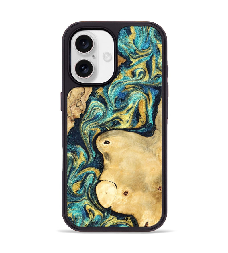 iPhone 17 Wood Phone Case - Mindi (Teal & Gold, 831004)