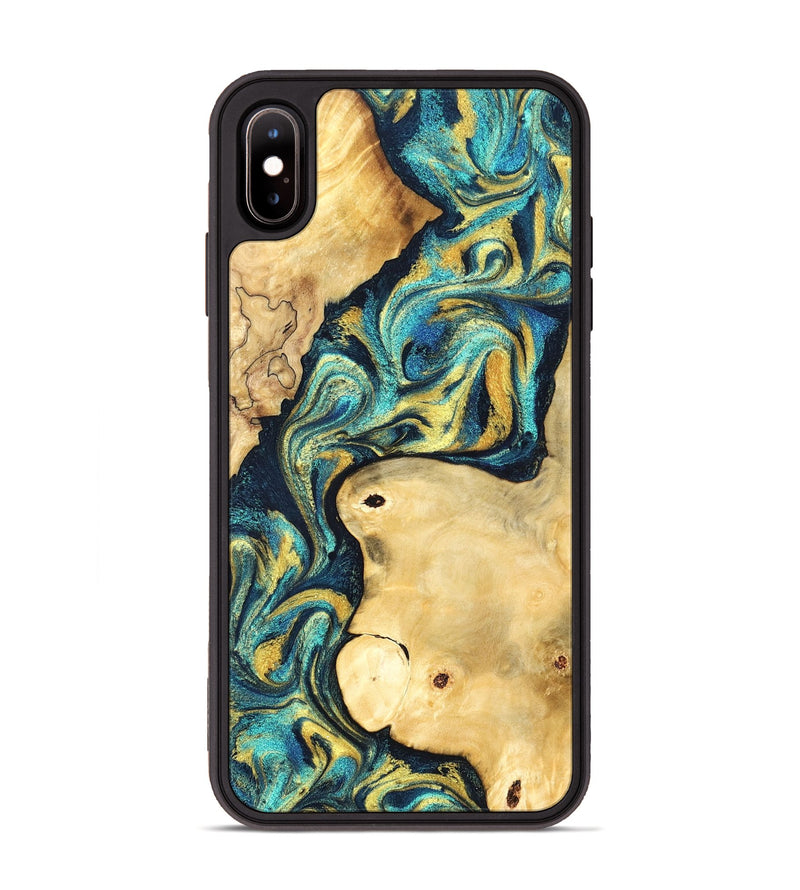 iPhone Xs Max Wood Phone Case - Mindi (Teal & Gold, 831004)