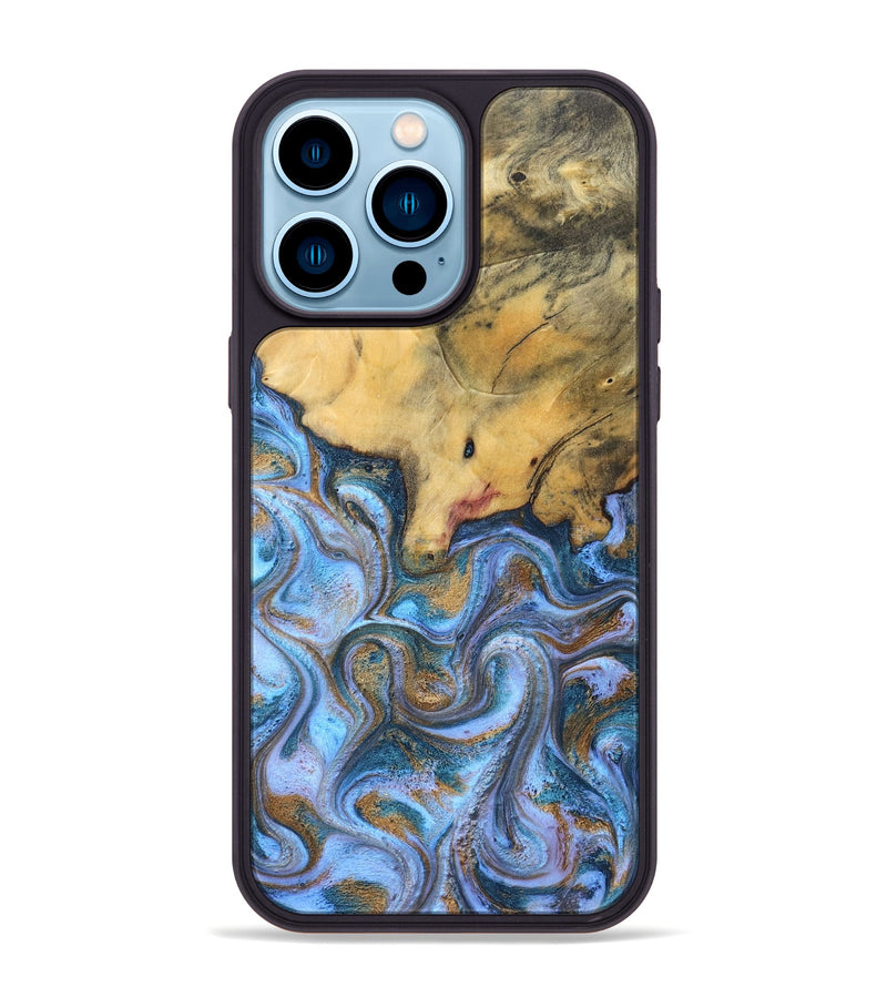 iPhone 14 Pro Max Wood Phone Case - Stan (Teal & Gold, 831007)