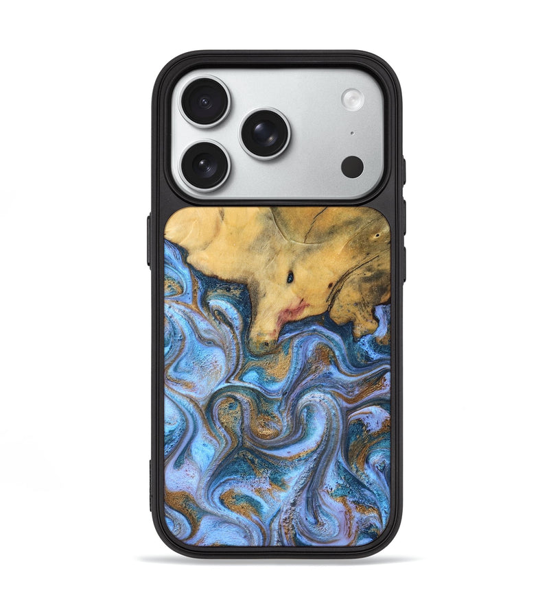iPhone 18 Pro Wood Phone Case - Stan (Teal & Gold, 831007)