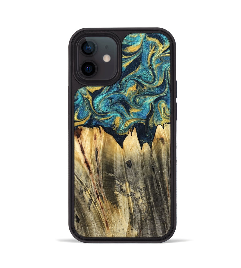 iPhone 12 Wood Phone Case - Sutton (Teal & Gold, 831013)