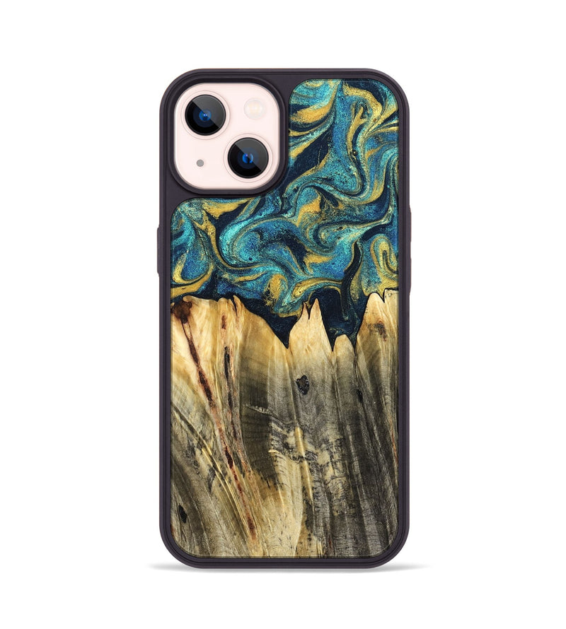 iPhone 14 Wood Phone Case - Sutton (Teal & Gold, 831013)