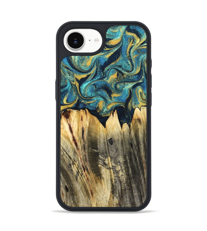 iPhone 16e Wood Phone Case - Sutton (Teal & Gold, 831013)