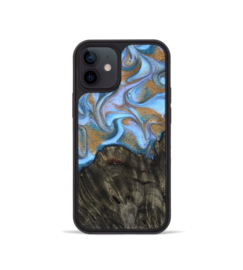 iPhone 12 mini Wood Phone Case - Cristin (Teal & Gold, 831014)