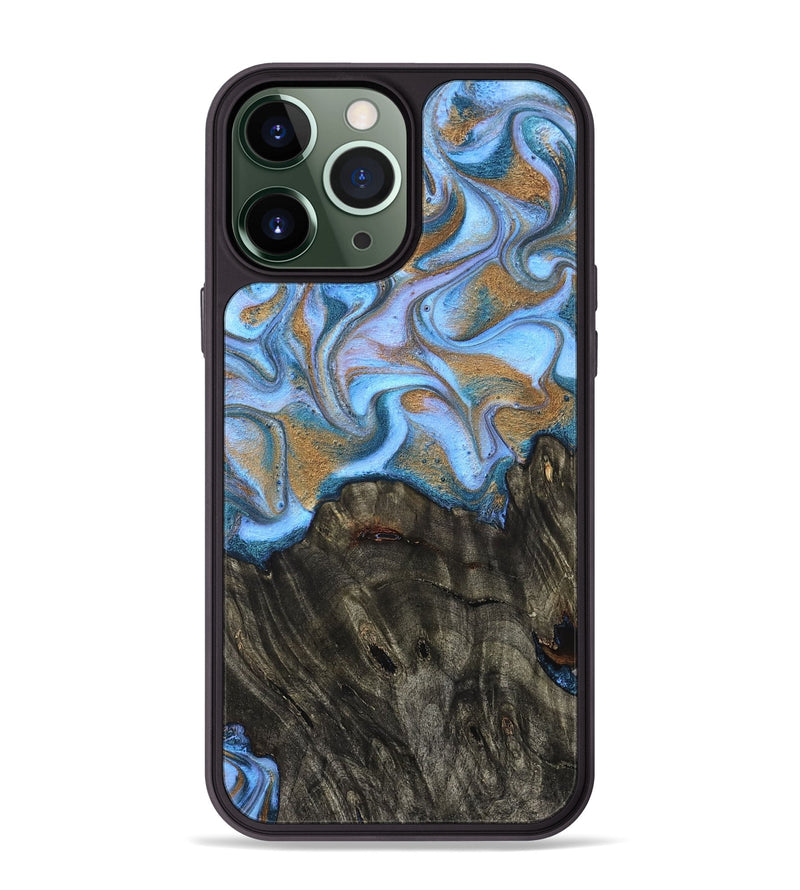 iPhone 13 Pro Max Wood Phone Case - Cristin (Teal & Gold, 831014)