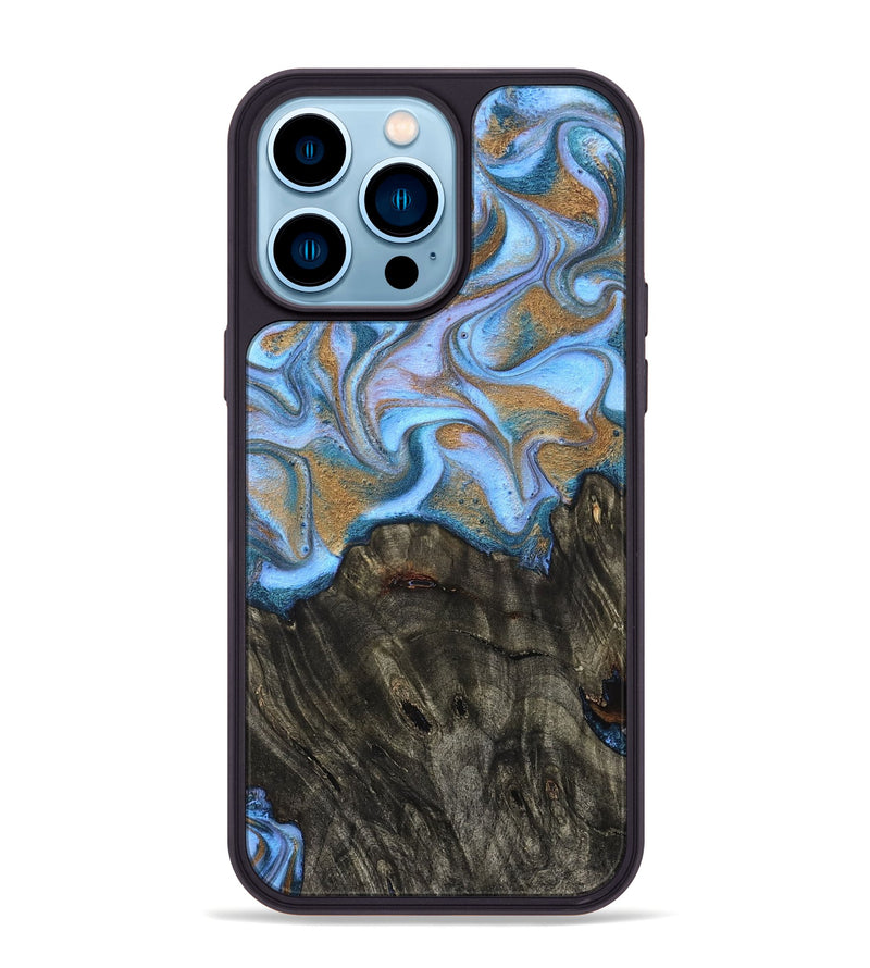 iPhone 14 Pro Max Wood Phone Case - Cristin (Teal & Gold, 831014)