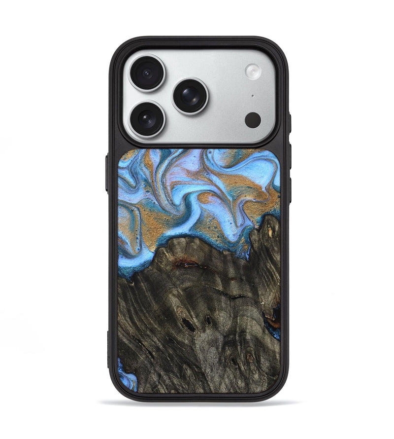 iPhone 18 Pro Wood Phone Case - Cristin (Teal & Gold, 831014)