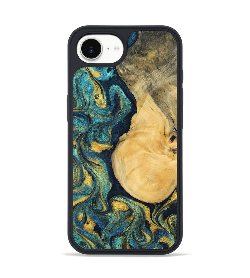 iPhone 17e Wood Phone Case - Johnna (Teal & Gold, 831015)
