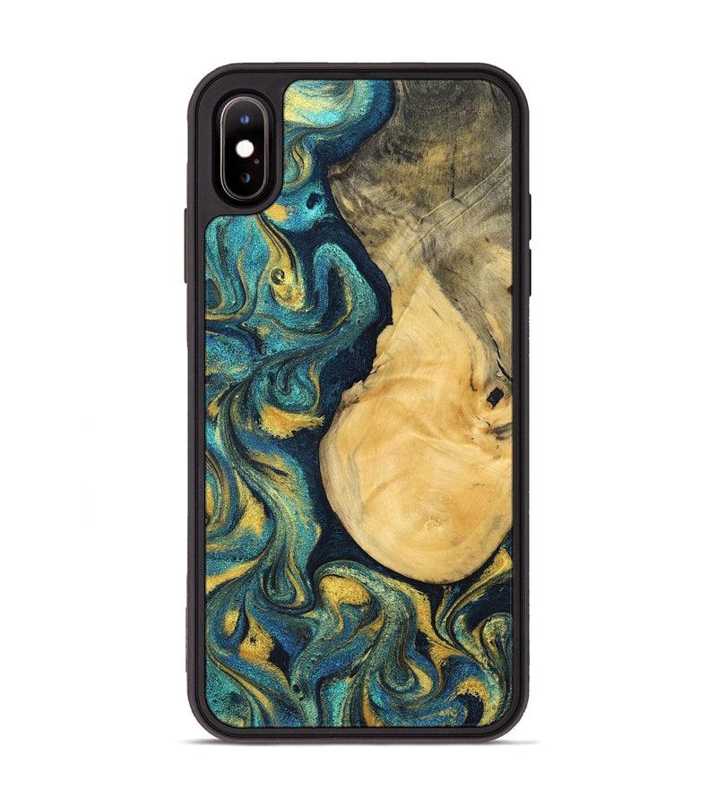iPhone Xs Max Wood Phone Case - Johnna (Teal & Gold, 831015)