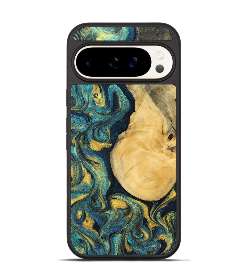 Pixel 9 Pro Wood Phone Case - Johnna (Teal & Gold, 831015)