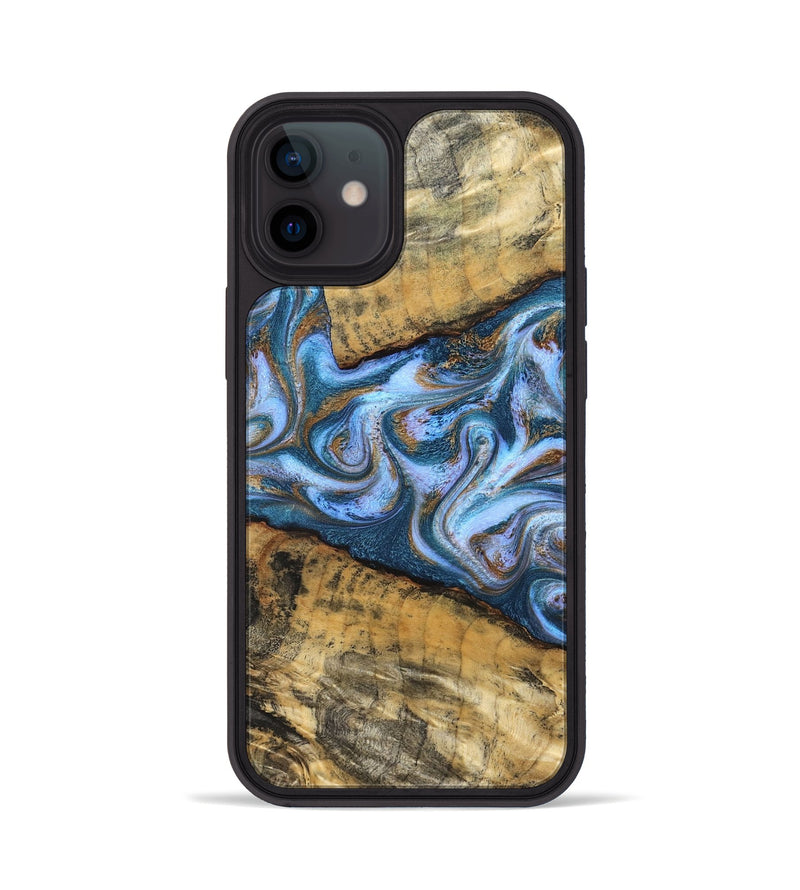 iPhone 12 Wood Phone Case - Annie (Teal & Gold, 831016)