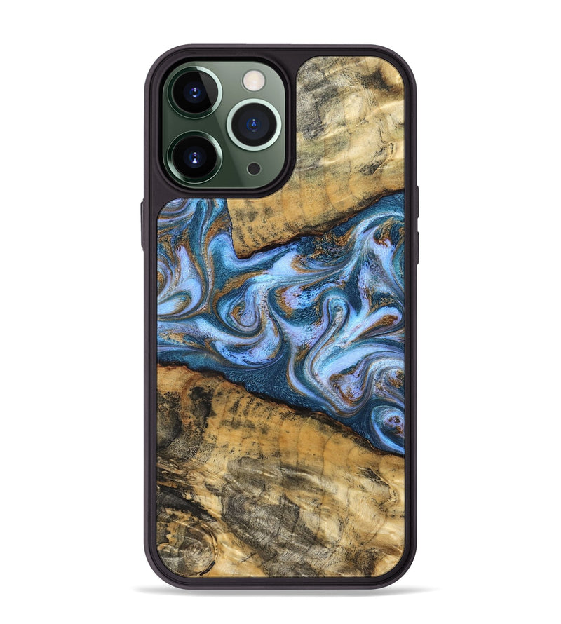 iPhone 13 Pro Max Wood Phone Case - Annie (Teal & Gold, 831016)