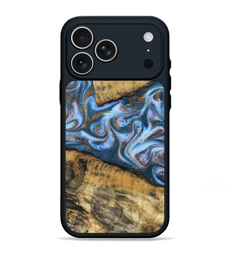 iPhone 17 Pro Max Wood Phone Case - Annie (Teal & Gold, 831016)