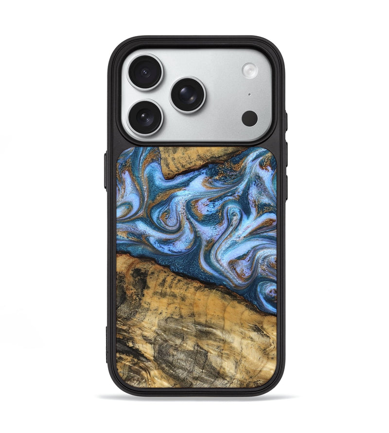 iPhone 18 Pro Wood Phone Case - Annie (Teal & Gold, 831016)
