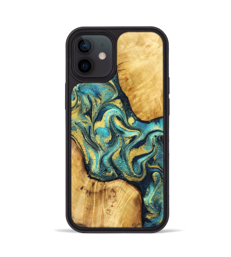 iPhone 12 Wood Phone Case - Vance (Teal & Gold, 831017)