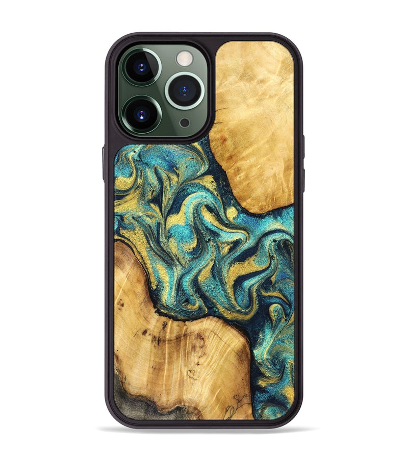 iPhone 13 Pro Max Wood Phone Case - Vance (Teal & Gold, 831017)