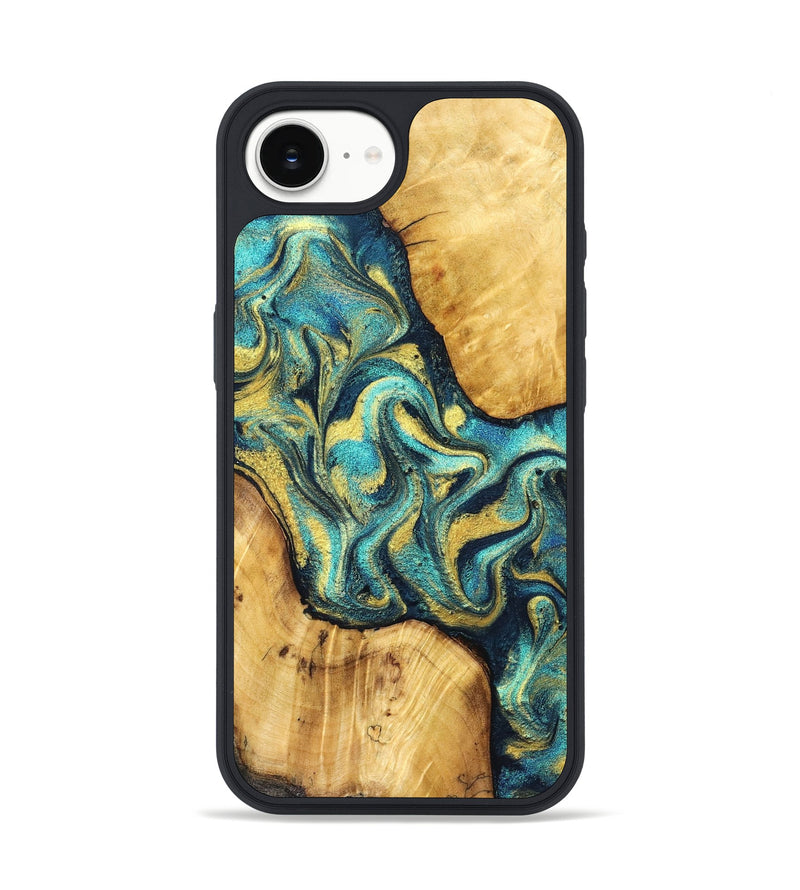 iPhone 16e Wood Phone Case - Vance (Teal & Gold, 831017)