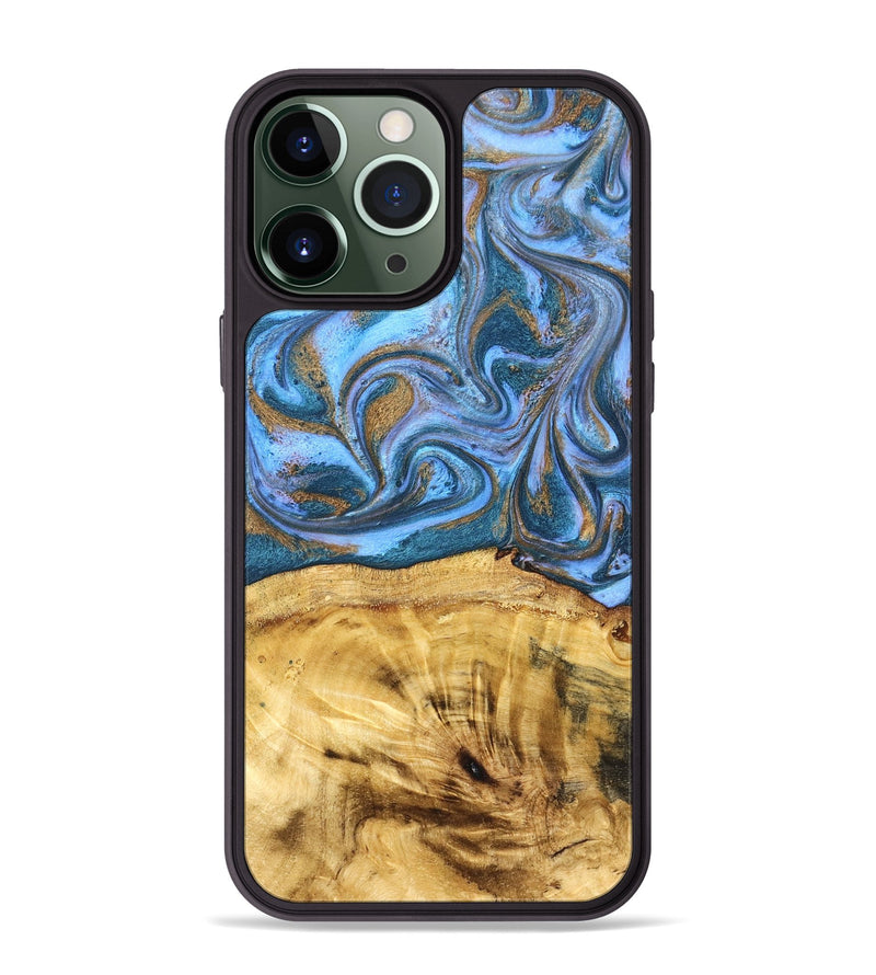 iPhone 13 Pro Max Wood Phone Case - Lena (Teal & Gold, 831018)