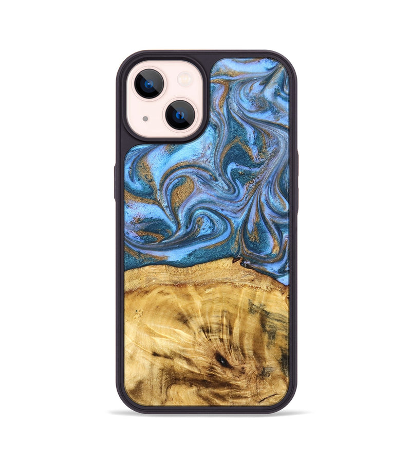 iPhone 14 Wood Phone Case - Lena (Teal & Gold, 831018)