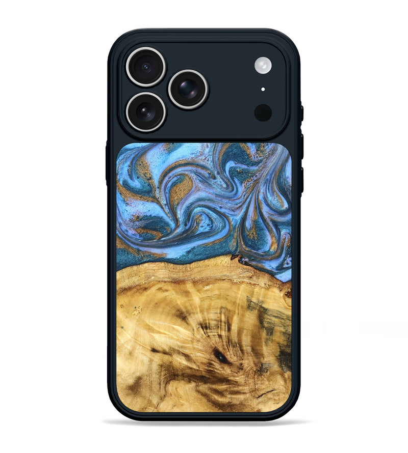 iPhone 17 Pro Max Wood Phone Case - Lena (Teal & Gold, 831018)