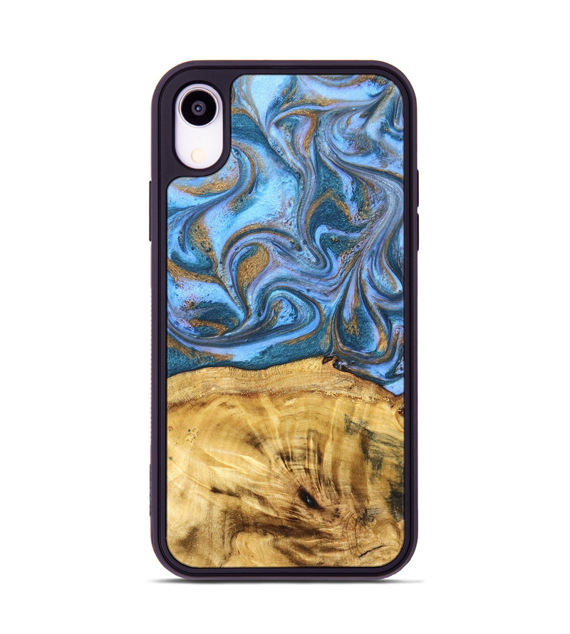 iPhone Xr Wood Phone Case - Lena (Teal & Gold, 831018)