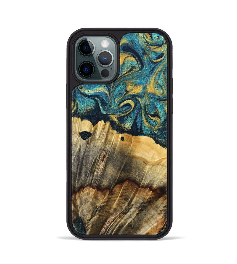 iPhone 12 Pro Wood Phone Case - Adler (Teal & Gold, 831019)