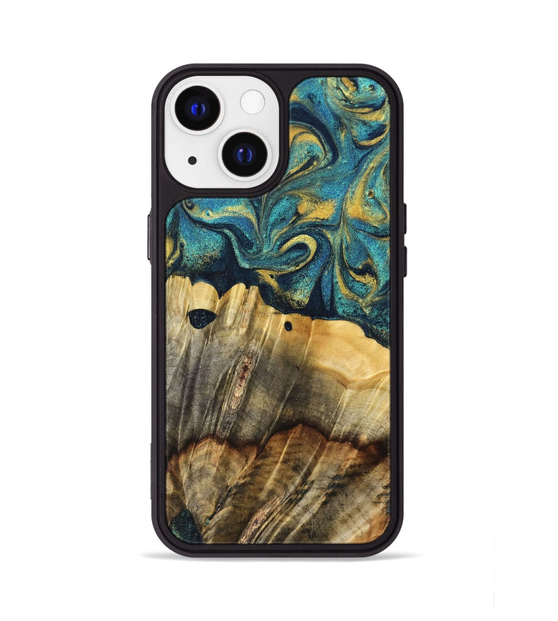 iPhone 13 Wood Phone Case - Adler (Teal & Gold, 831019)