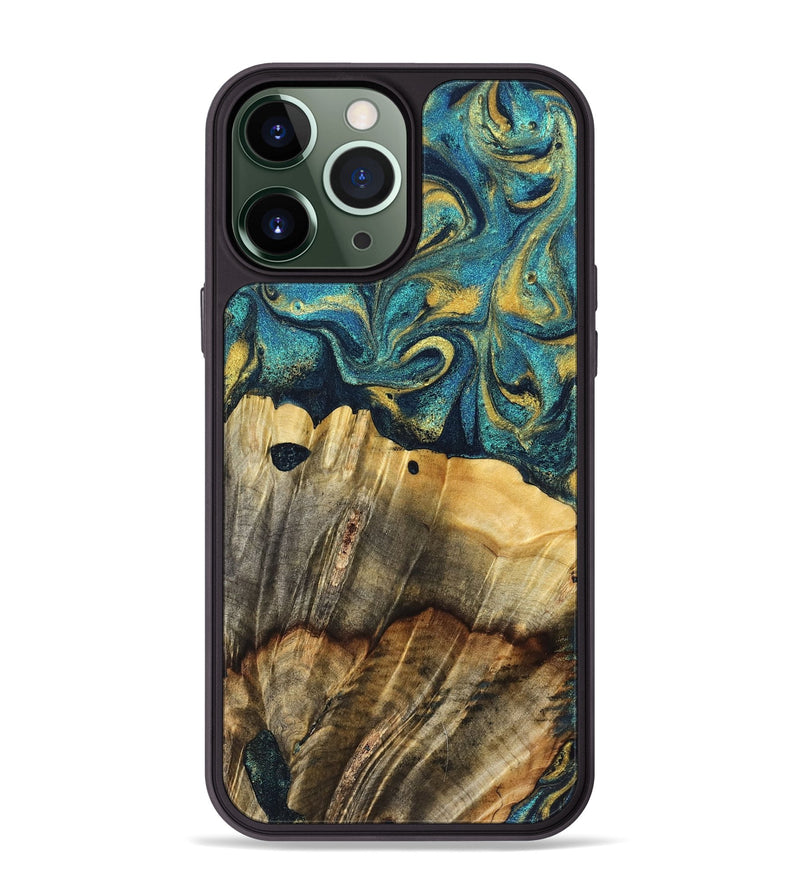 iPhone 13 Pro Max Wood Phone Case - Adler (Teal & Gold, 831019)
