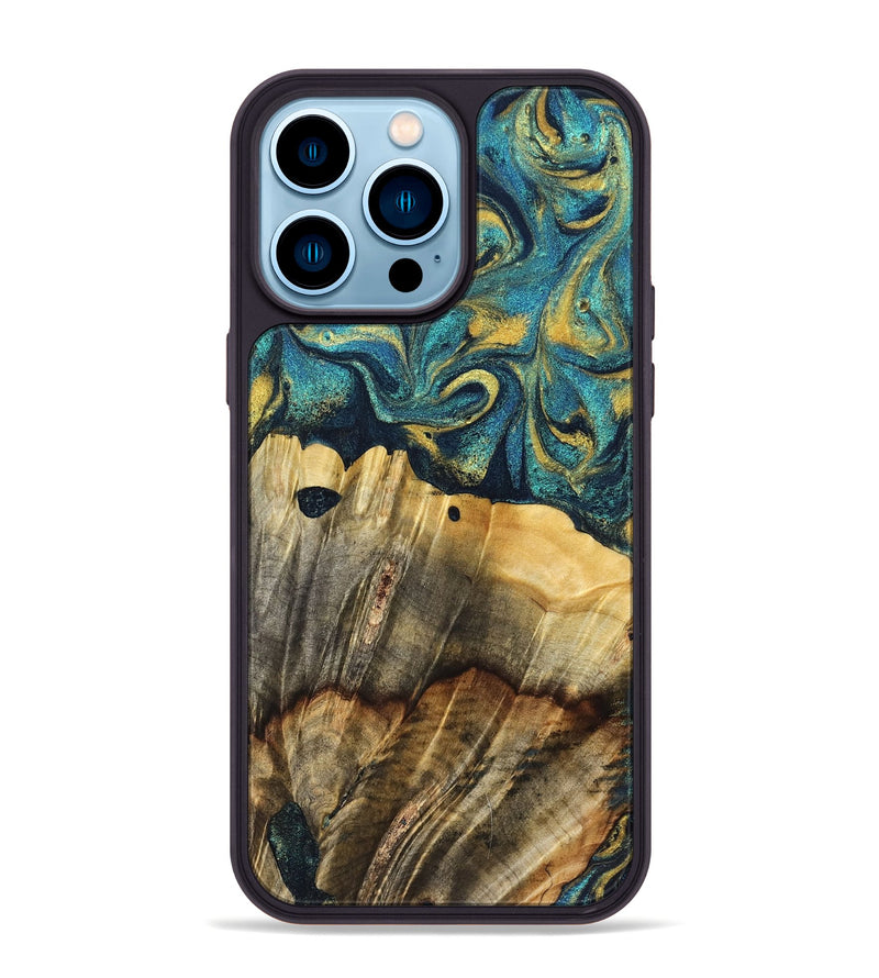 iPhone 14 Pro Max Wood Phone Case - Adler (Teal & Gold, 831019)