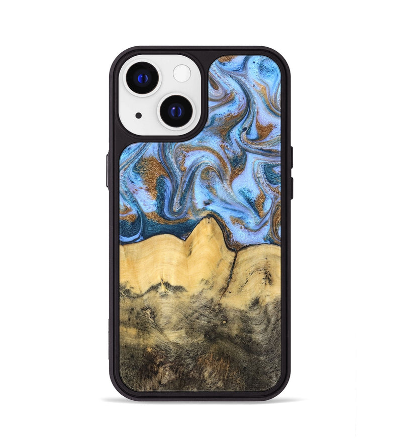 iPhone 13 Wood Phone Case - Mallie (Teal & Gold, 831020)