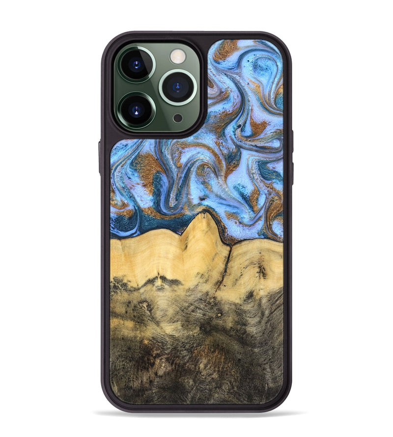 iPhone 13 Pro Max Wood Phone Case - Mallie (Teal & Gold, 831020)