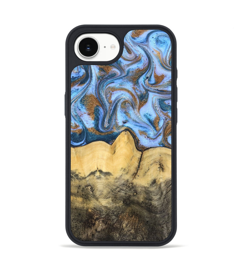iPhone 16e Wood Phone Case - Mallie (Teal & Gold, 831020)