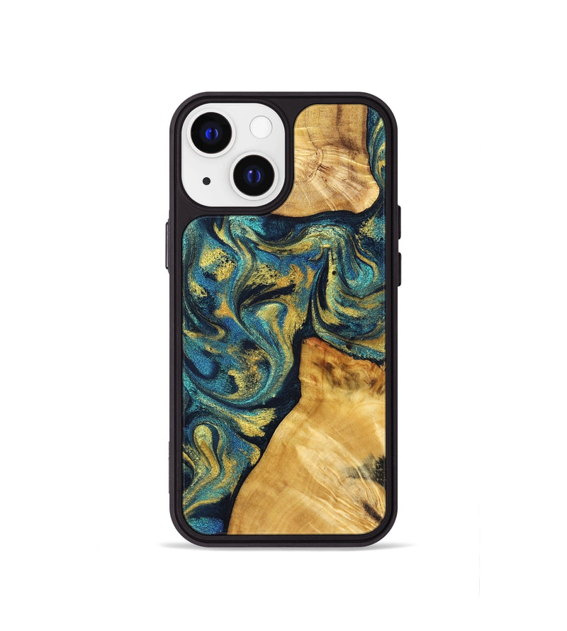 iPhone 13 mini Wood Phone Case - Ashlee (Teal & Gold, 831021)