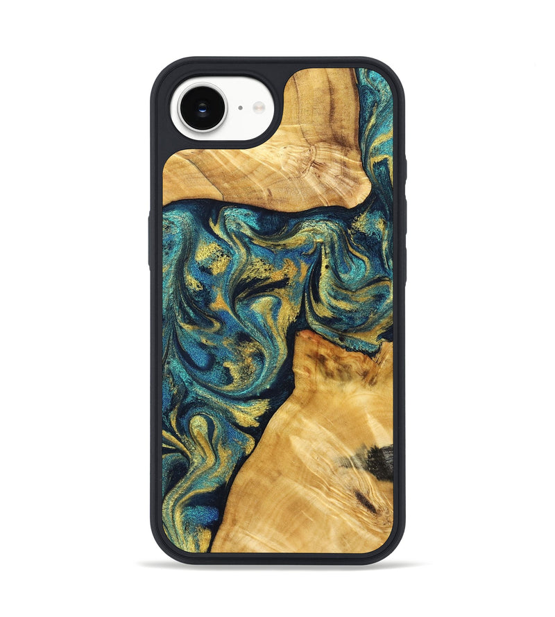 iPhone 17e Wood Phone Case - Ashlee (Teal & Gold, 831021)