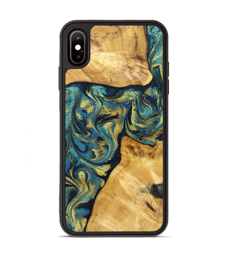 iPhone Xs Max Wood Phone Case - Ashlee (Teal & Gold, 831021)