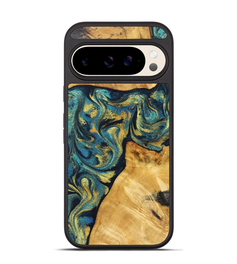 Pixel 10 Wood Phone Case - Ashlee (Teal & Gold, 831021)