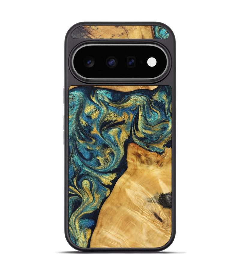 Pixel 11 Pro Wood Phone Case - Ashlee (Teal & Gold, 831021)