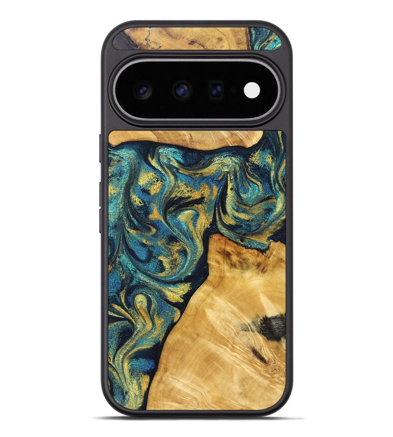 Pixel 11 Pro XL Wood Phone Case - Ashlee (Teal & Gold, 831021)