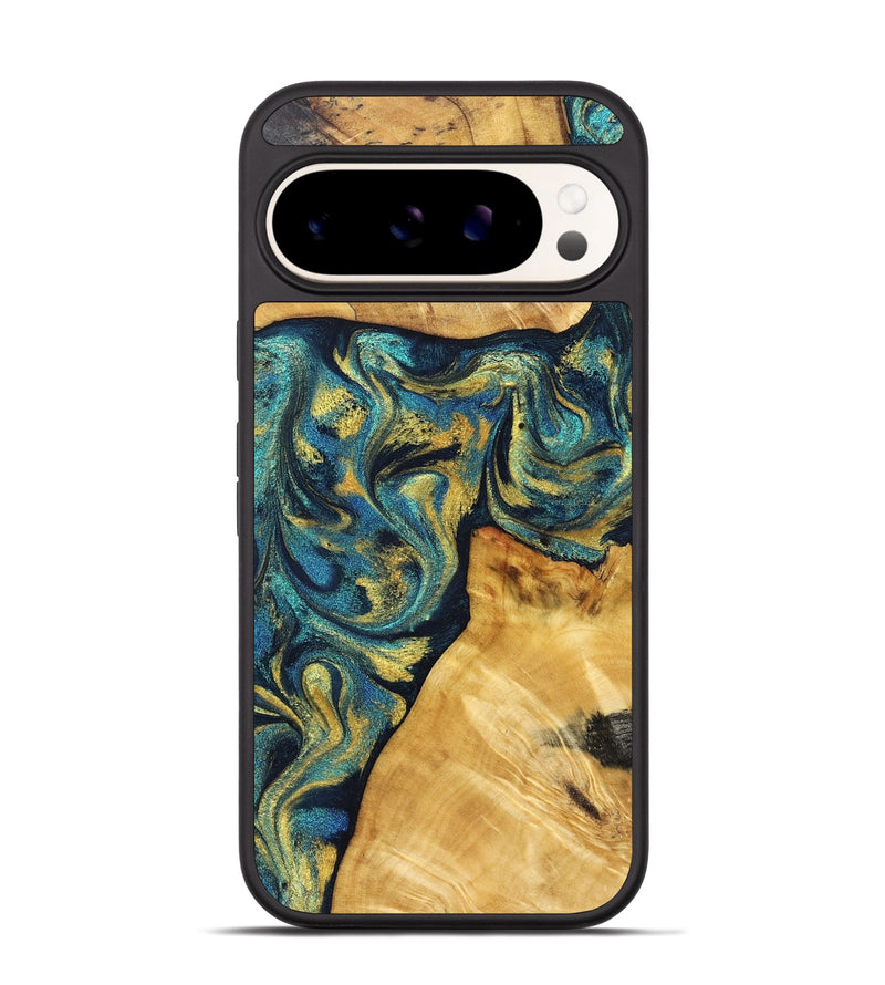 Pixel 9 Pro Wood Phone Case - Ashlee (Teal & Gold, 831021)