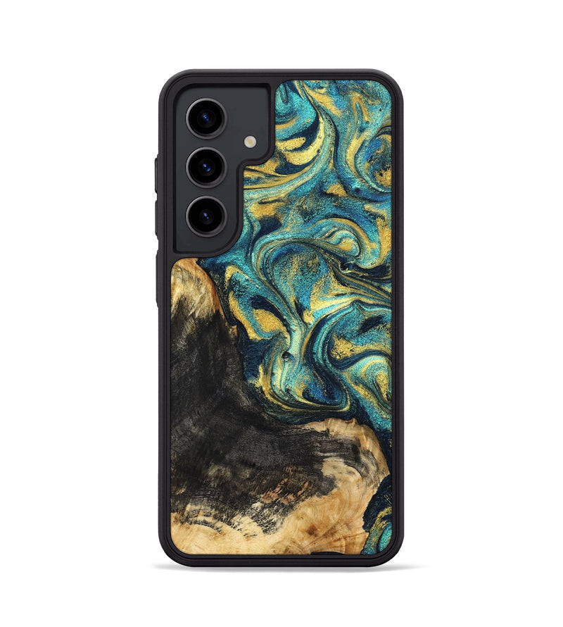 Galaxy S24 Wood Phone Case - Lilly (Teal & Gold, 831023)