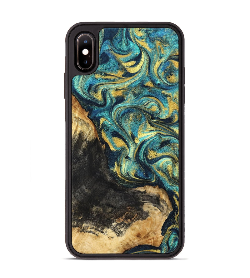 iPhone Xs Max Wood Phone Case - Lilly (Teal & Gold, 831023)
