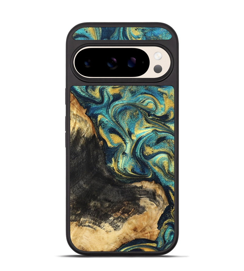 Pixel 10 Wood Phone Case - Lilly (Teal & Gold, 831023)