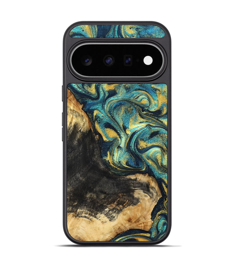 Pixel 11 Pro Wood Phone Case - Lilly (Teal & Gold, 831023)