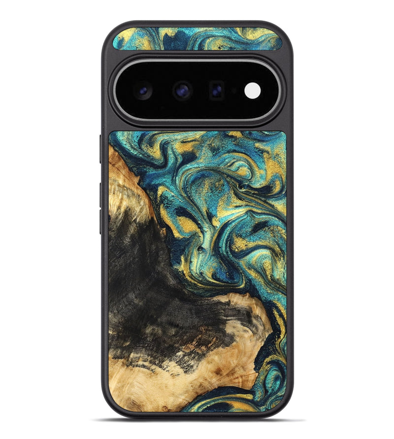 Pixel 11 Pro XL Wood Phone Case - Lilly (Teal & Gold, 831023)