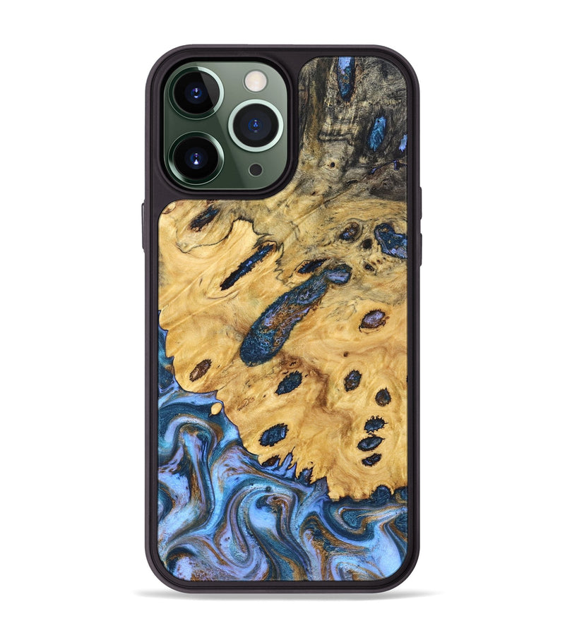 iPhone 13 Pro Max Wood Phone Case - Faith (Teal & Gold, 831024)