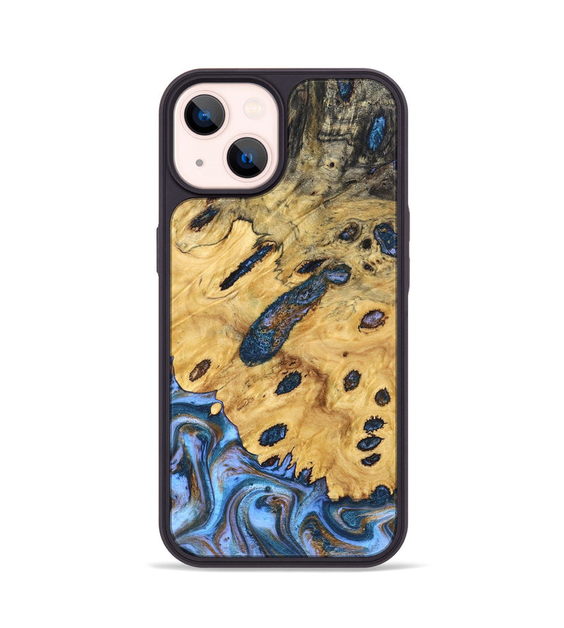 iPhone 14 Wood Phone Case - Faith (Teal & Gold, 831024)