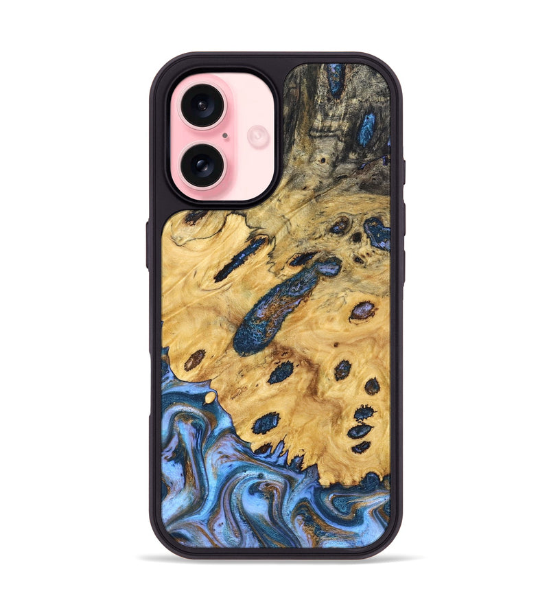 iPhone 16 Wood Phone Case - Faith (Teal & Gold, 831024)
